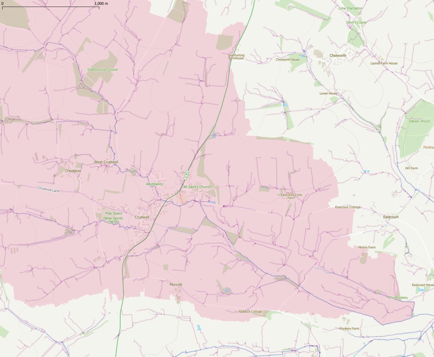 Map 3: Overland Flow Pathways in Crudwell, Murcott, and Chelworth