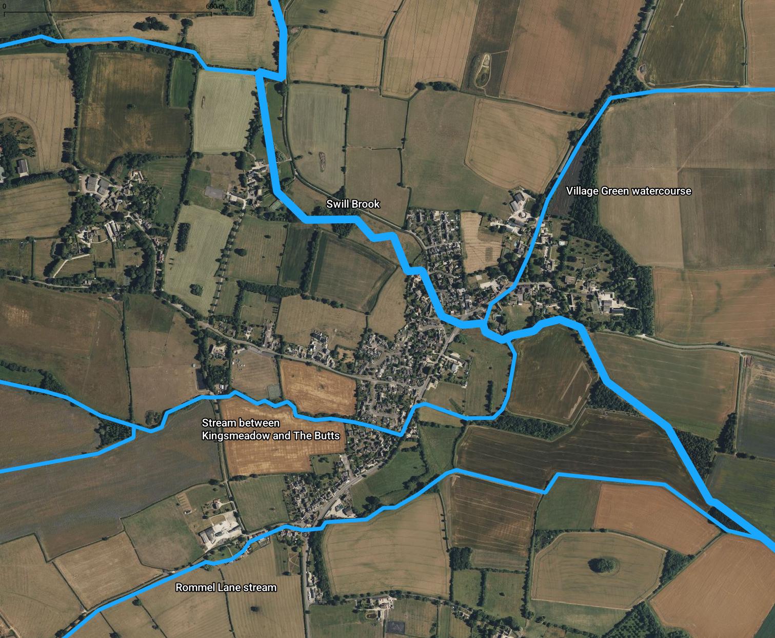 Map 1: Main watercourses in Crudwell village